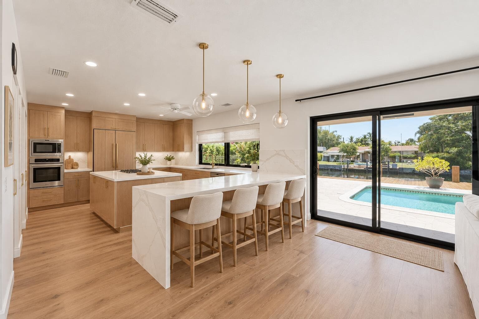 Coastal Luxury Kitchen and Pool View