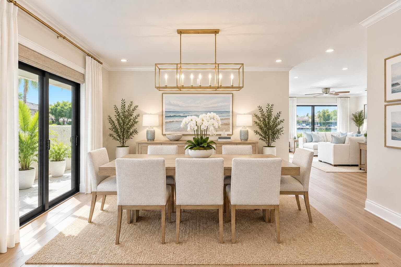 Coastal Luxe Dining Room with Open-Plan