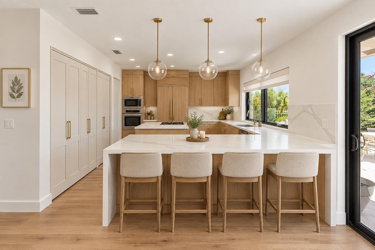 Warm Modern Kitchen with Brass Accents