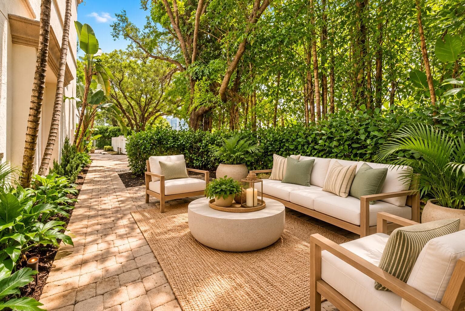 Lush Tropical Patio Seating Nook