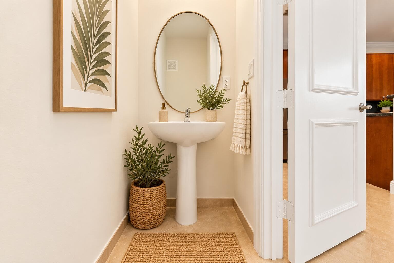 Warm Neutral Powder Room Nook