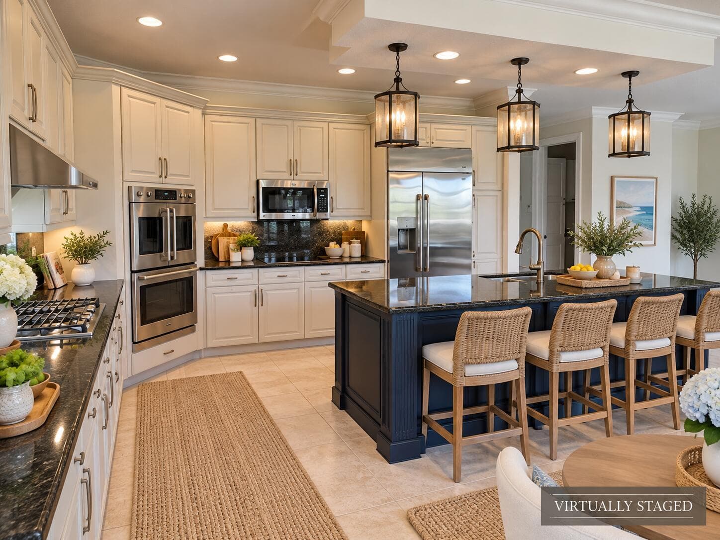 Coastal Luxury Kitchen with Navy Island