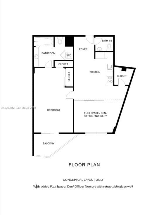 CONCEPTUAL LAYOUT With added Flex Space/ Den/ Office/ Nursery with retractable glass wall