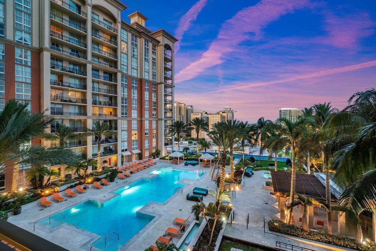 12bCPST Resort-Style Pool Deck at Night
