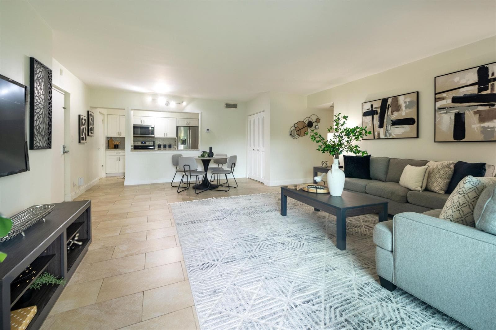 LIVING ROOM AND DINING ROOM AND KITCHEN
