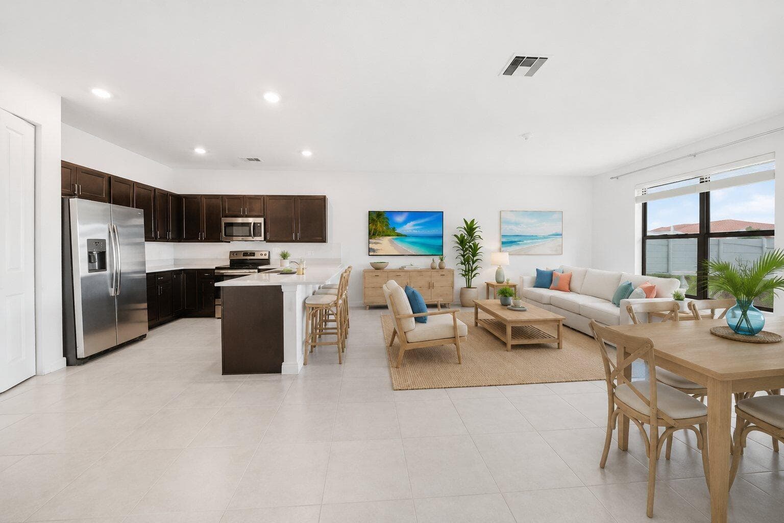 Kitchen & Living Room (AI Staged)
