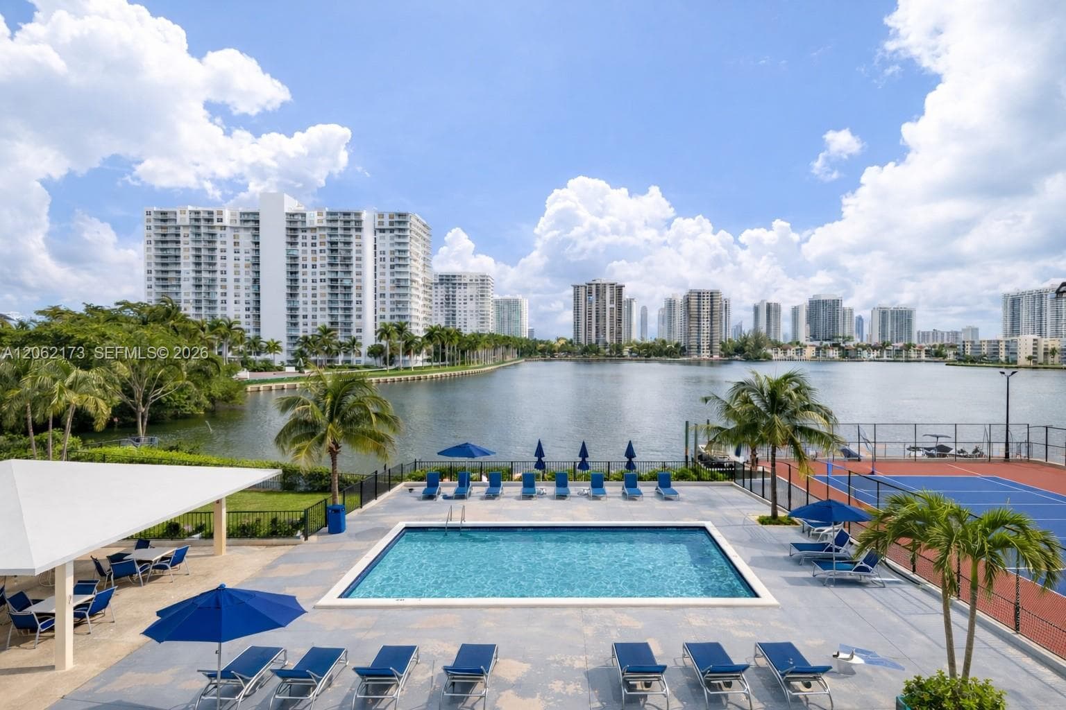 Community pool and water view