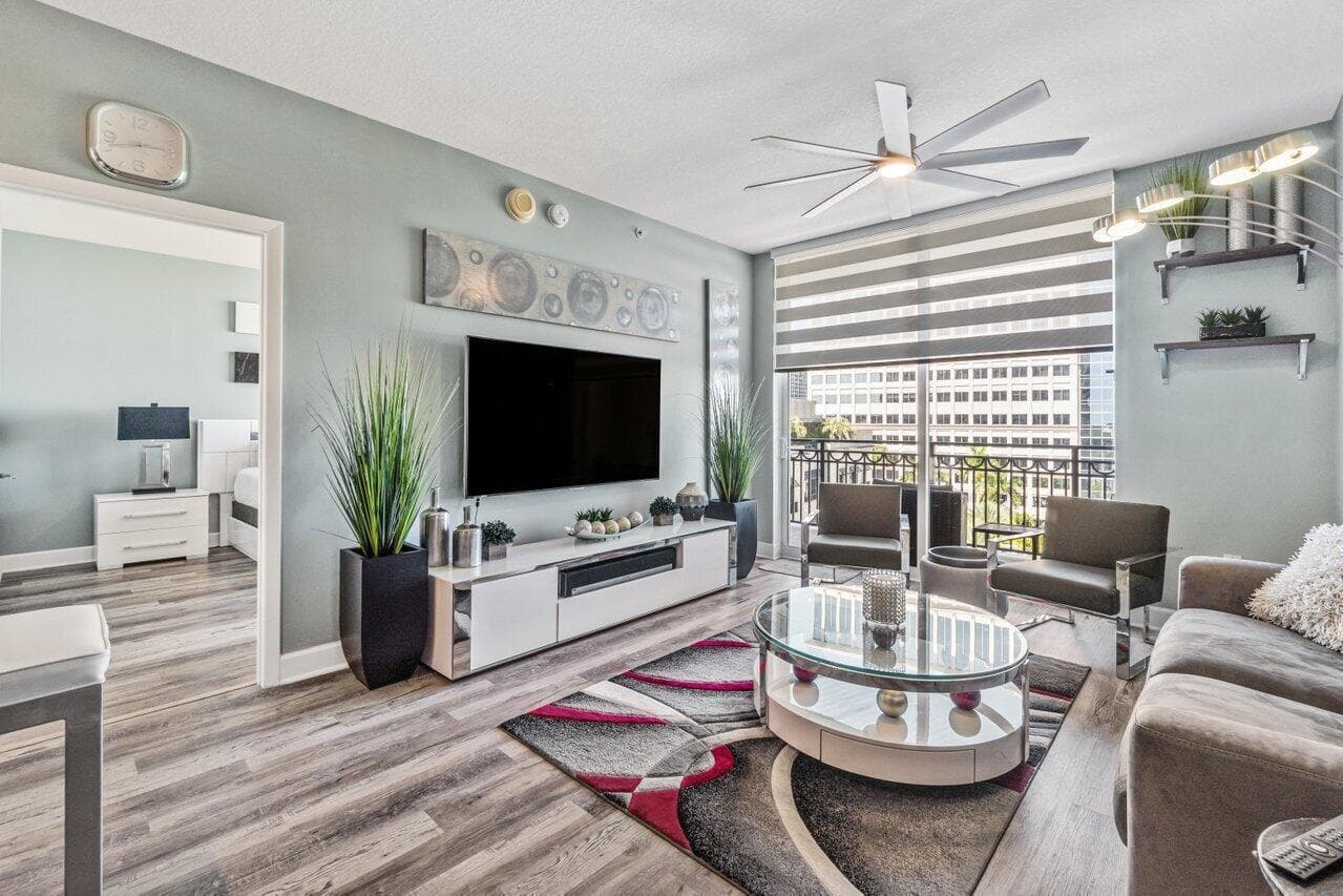 Living Room with Hunter Douglas Shades