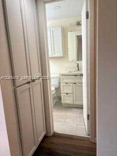 Hallway into bathroom