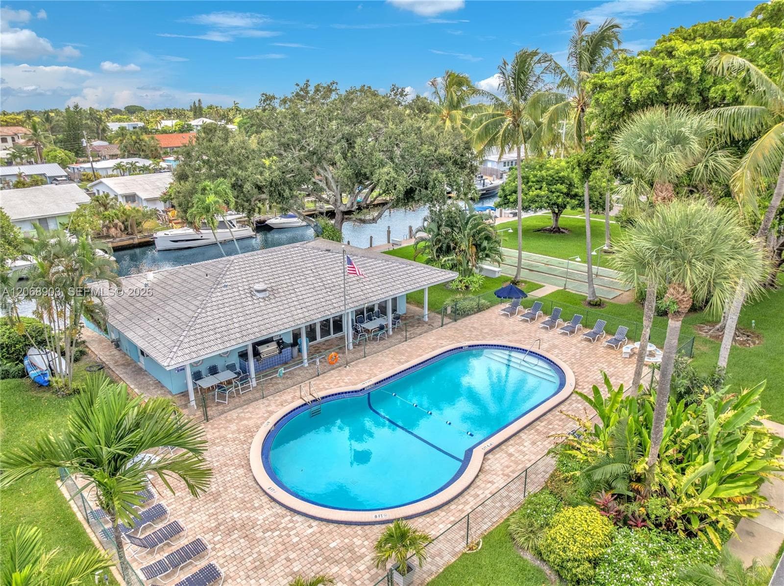 Canal-side pool and club house