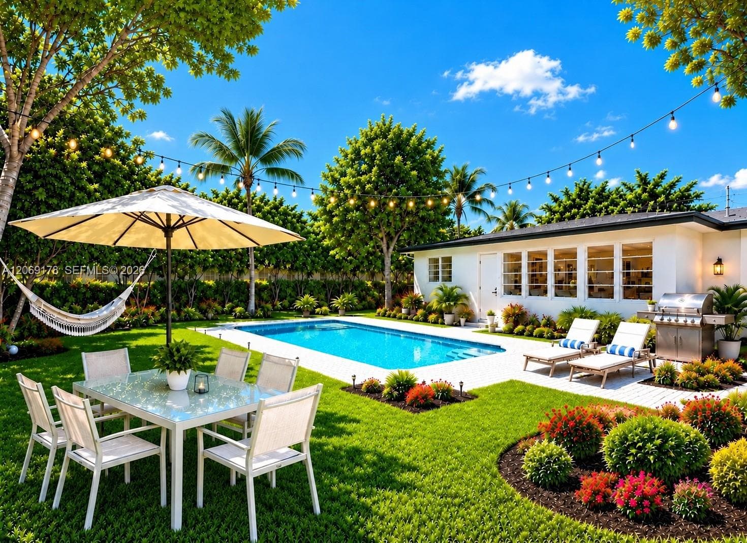 POOL IS A RENDERING, THE PROPERTY DOES NOT HAVE A POOL BUT SPACE FOR A POOL