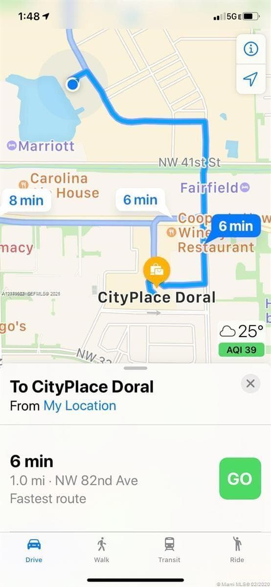 1 mile to City Place Doral