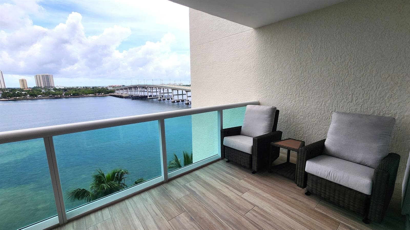 spacious waterfront balcony