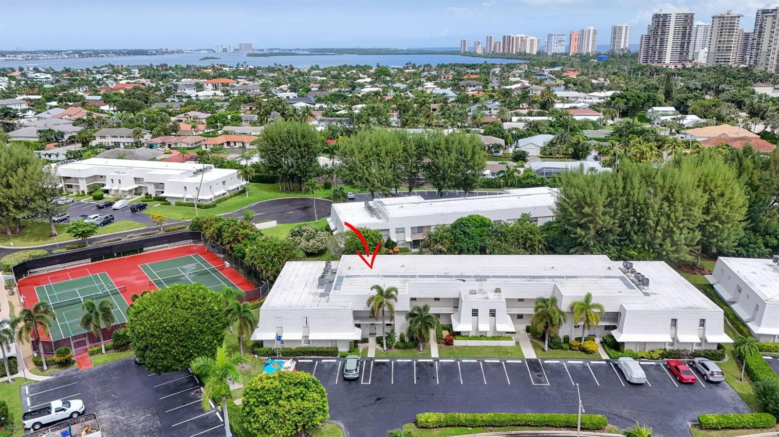 Aerial View with Red Arrow