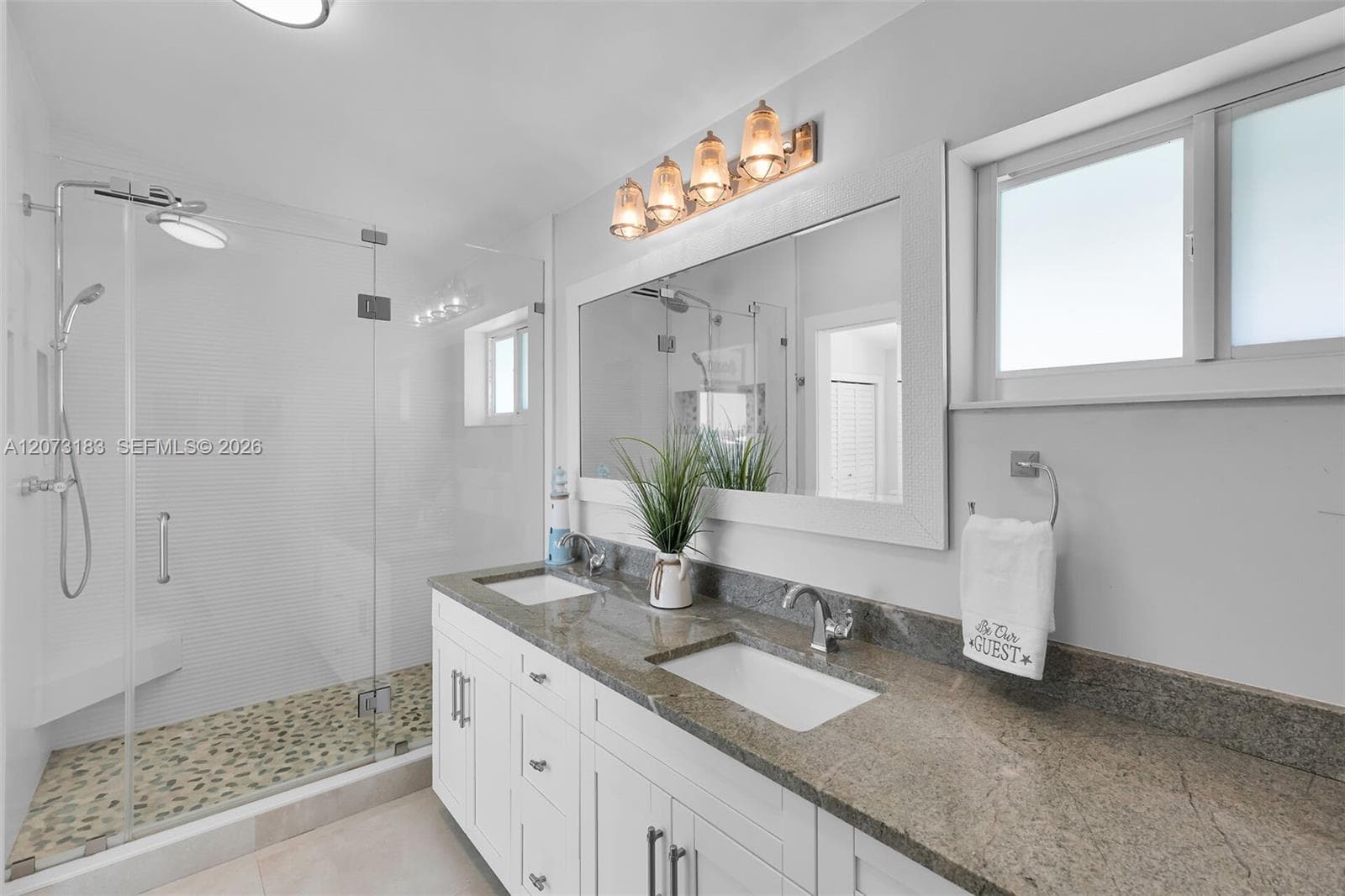 Extra Large shower with dual sinks, Hansgrove and delta faucets
