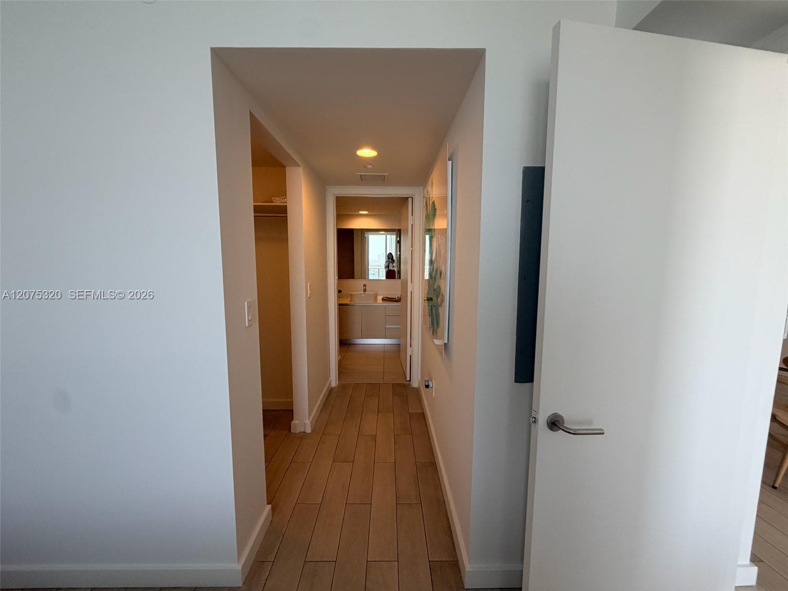 Master hallway leading to walk-in closet and bathroom.