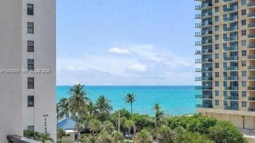 Oceanfront perspective featuring expansive water horizons, tropical palm trees, and clear blue skies