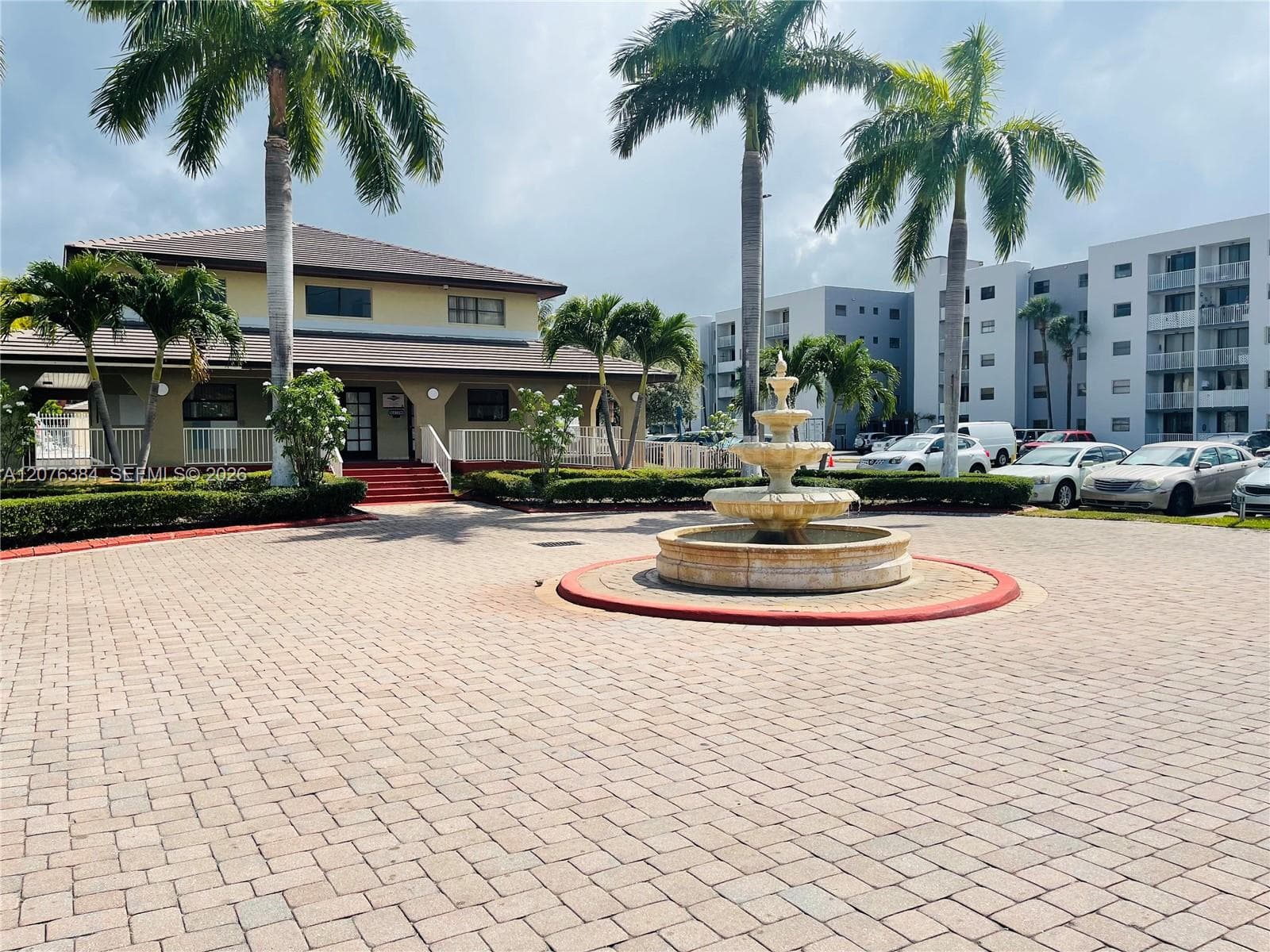 Clubhouse and visitors parking area