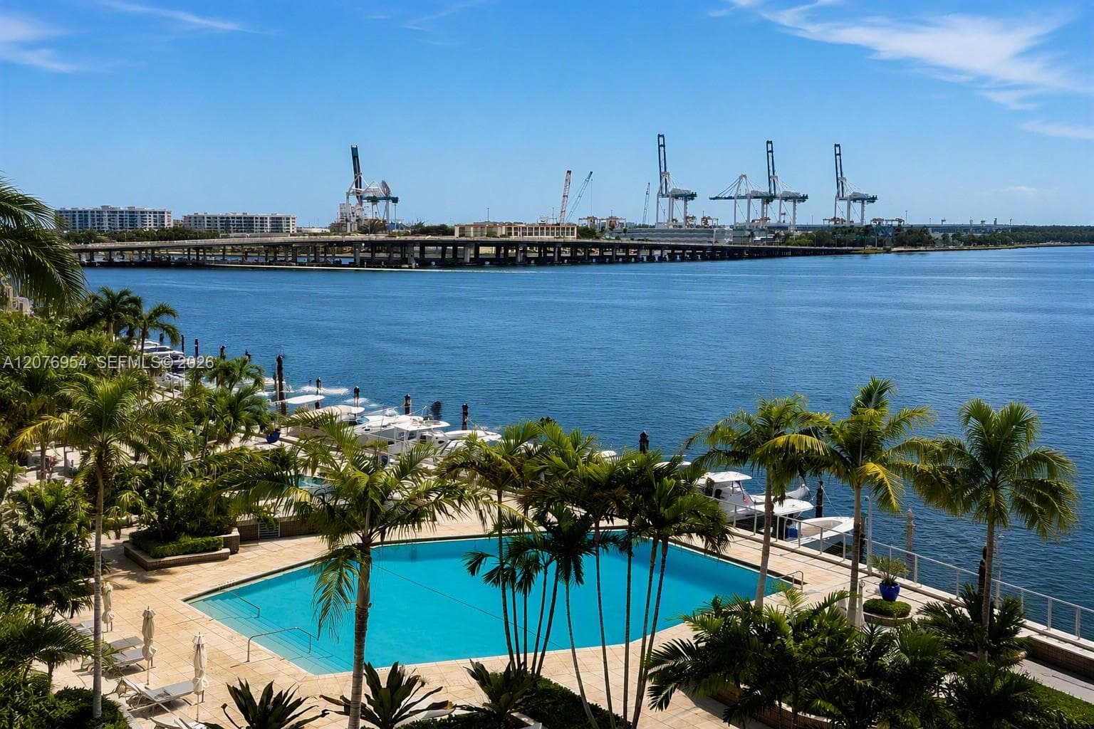 Pool and bay views from the unit.