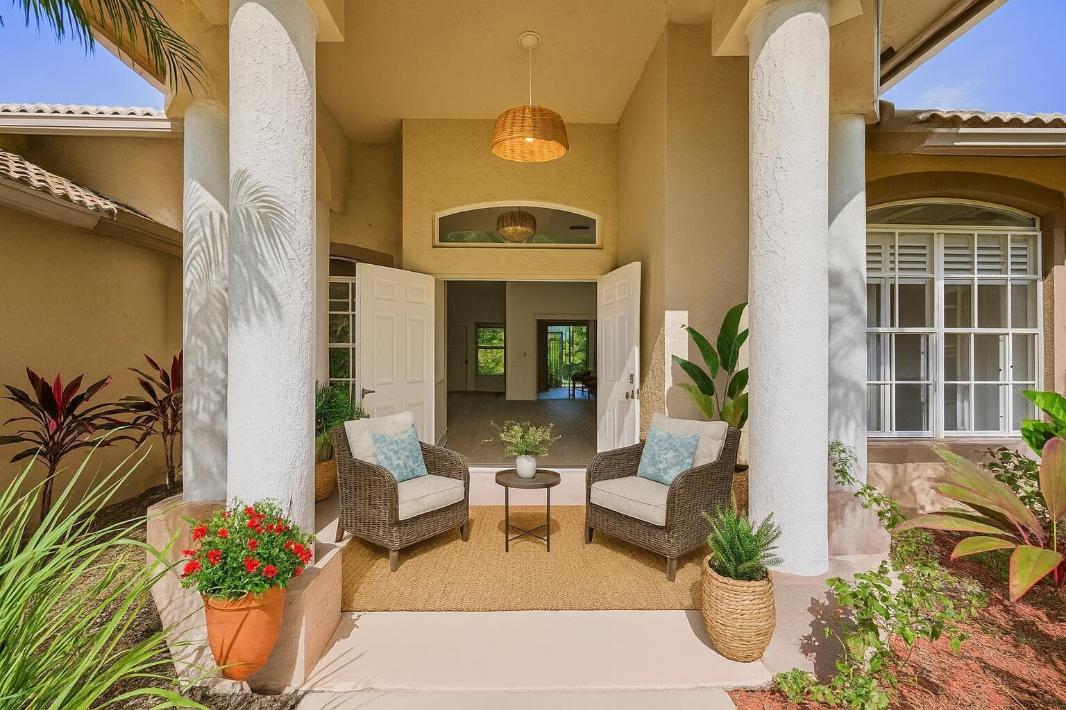 Mediterranean Porch with Open Doors