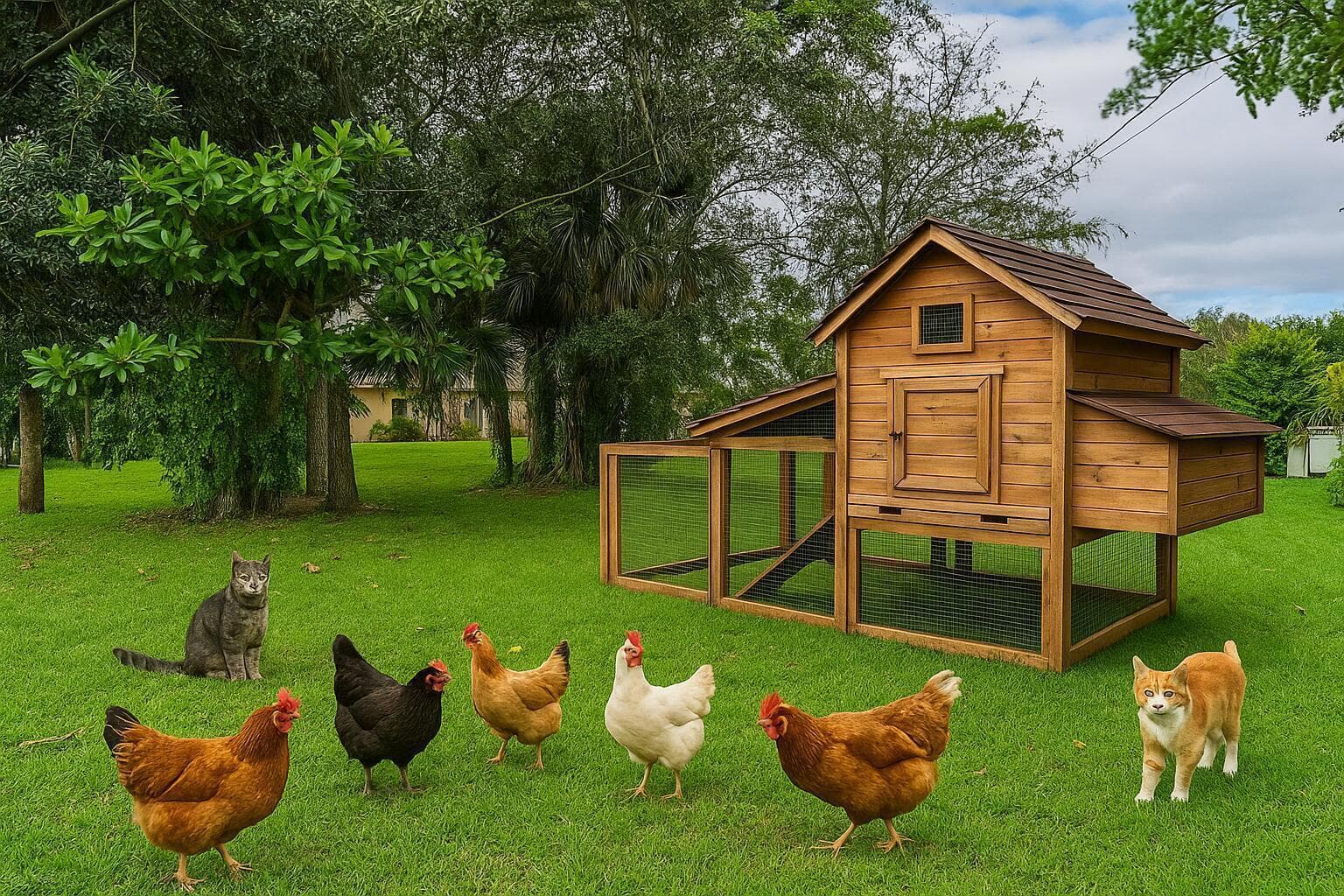 Rural Backyard With Cats and Chickens