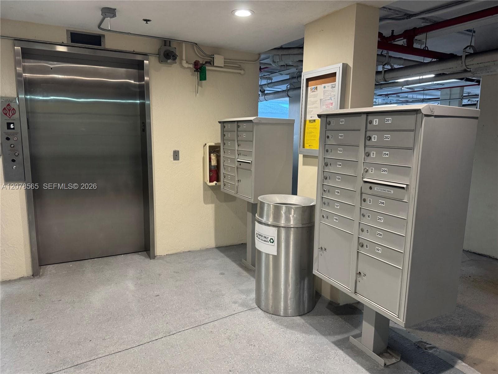 Mailboxes and garage elevator