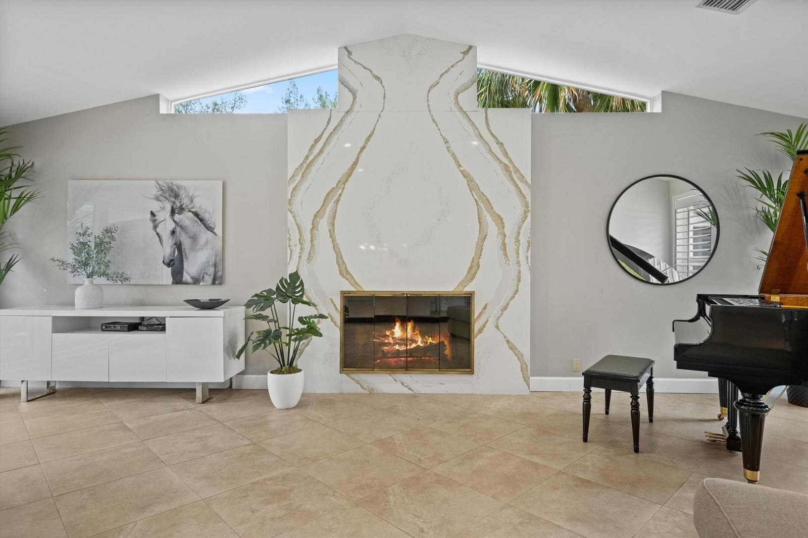 Gas Burning Marble Fireplace