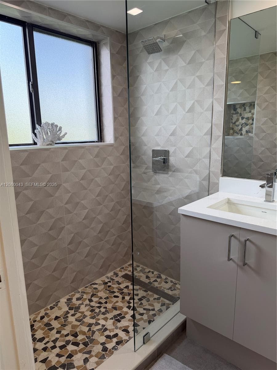 Shower with cool geo tiles