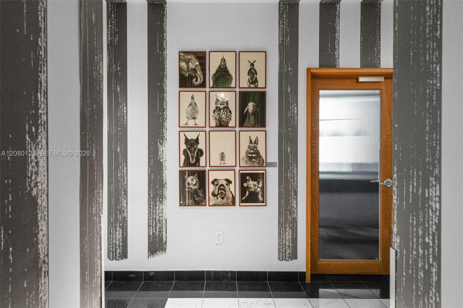 Designer art installation in the resident hallway at SLS Brickell Dua.