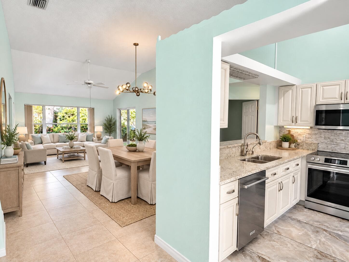 Bright Mint Coastal Open-Plan Interior