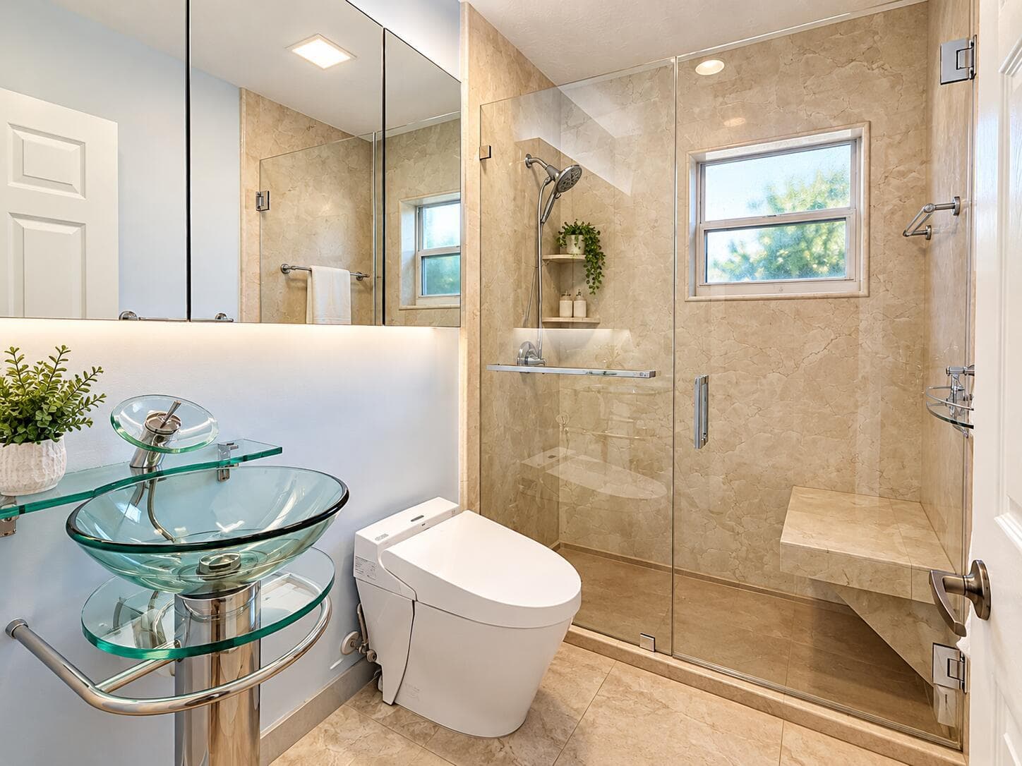 Modern Marble Bathroom with Glass Shower