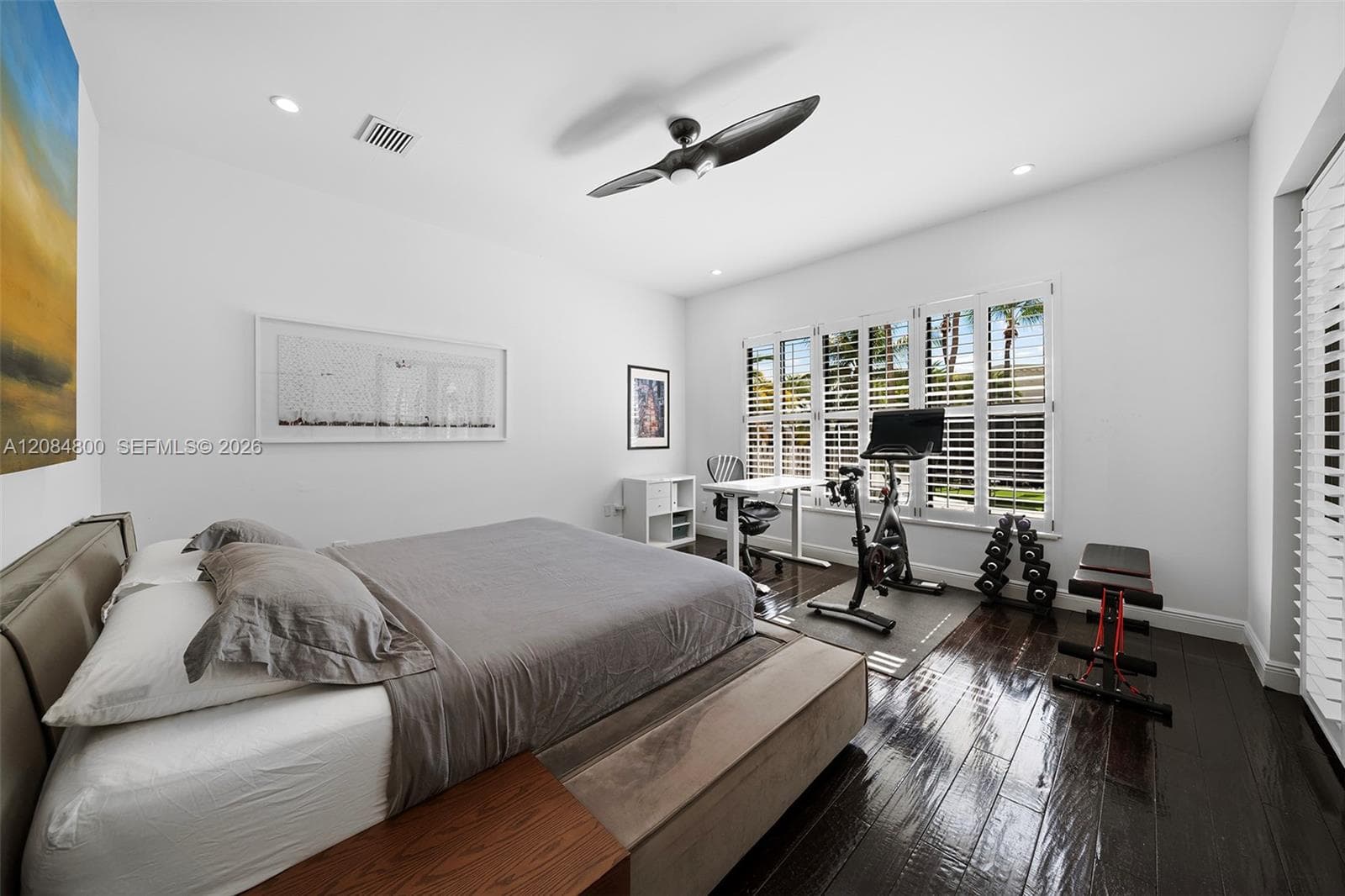 The primary suite overlooks the garden