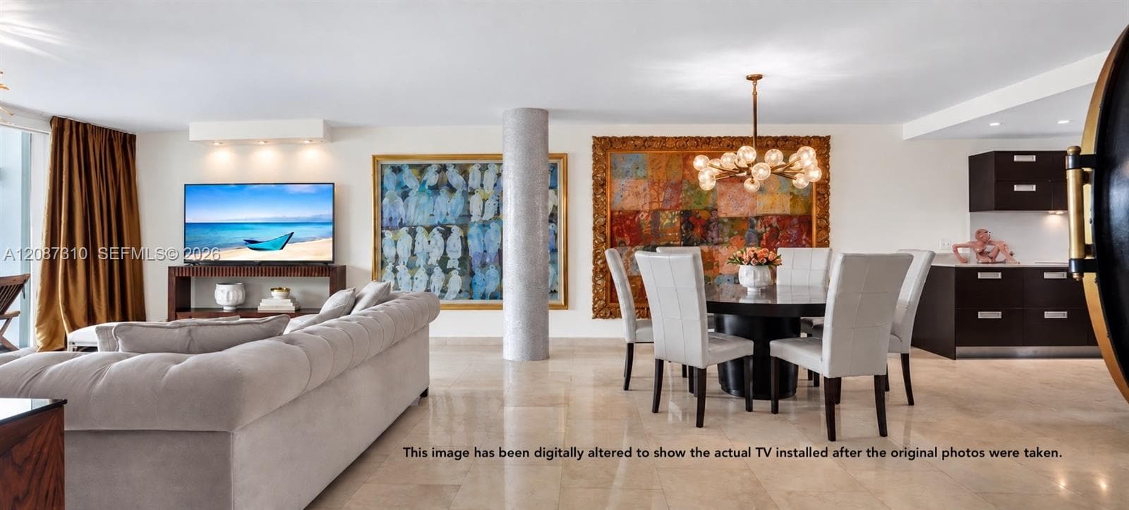 This image has been digitally altered to show the actual TV installed after the original photos were taken.