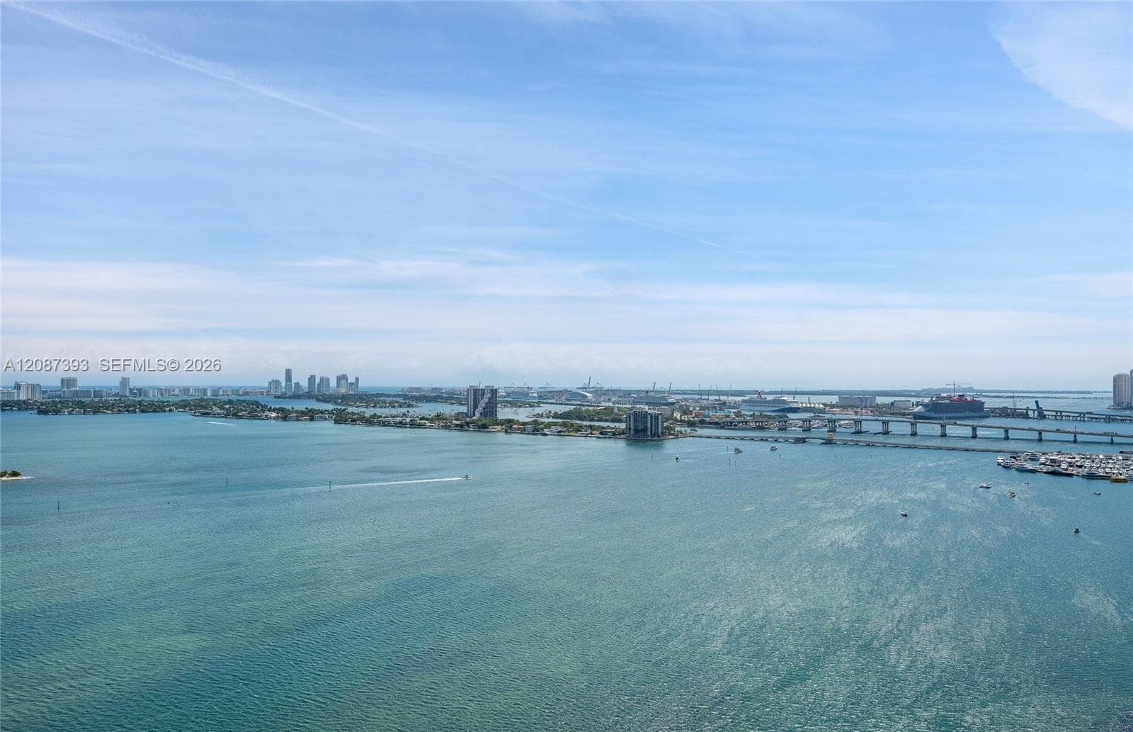 East View with the port of Miami, the venetian islands and the southern tip of Miami Beach