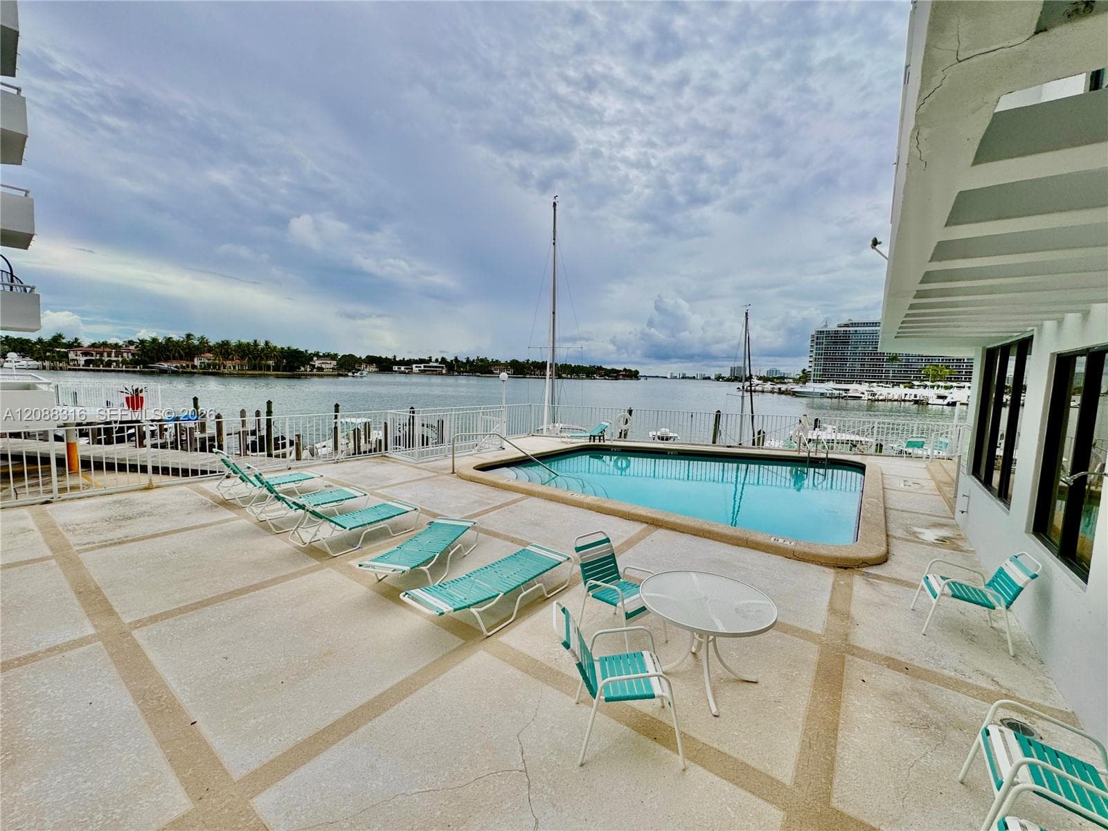 Pool deck on the water.