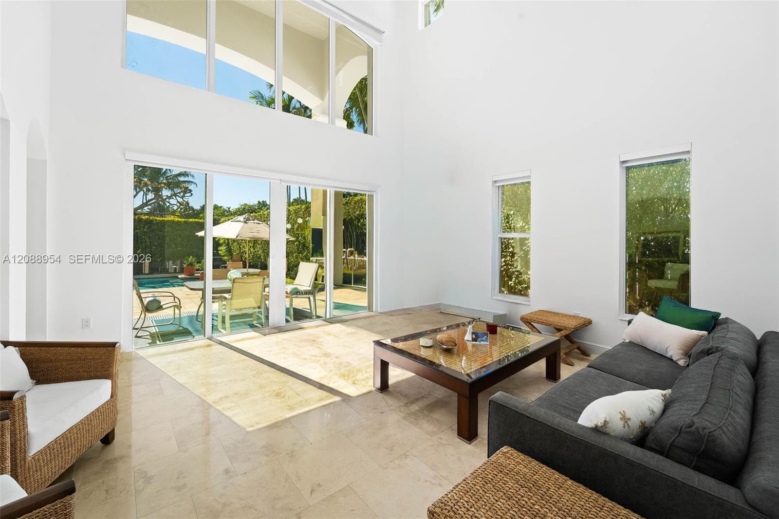 formal living room with high ceilings