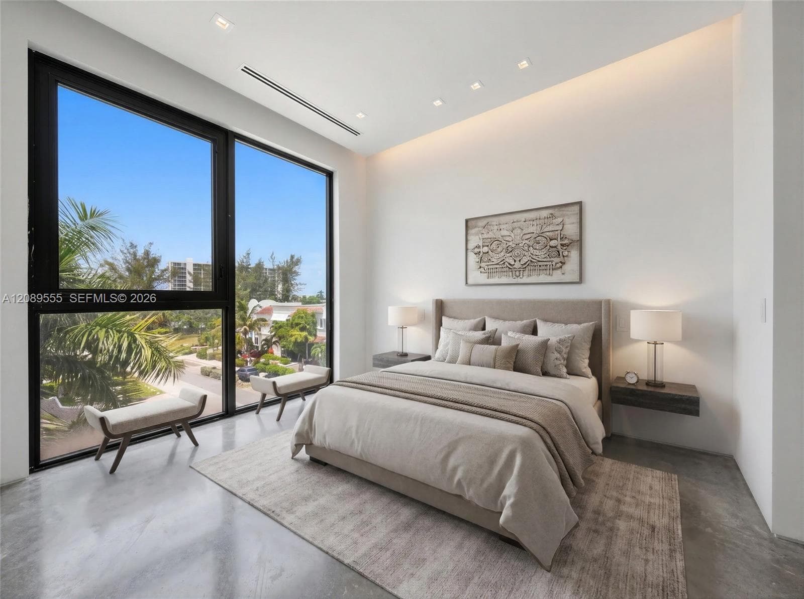 Rendering, virtually staged. Bedroom.