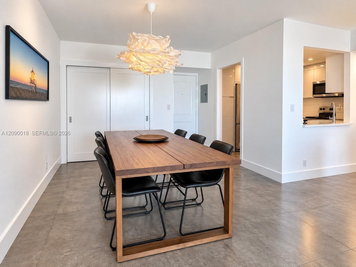Alternate view of the open dining and living area.