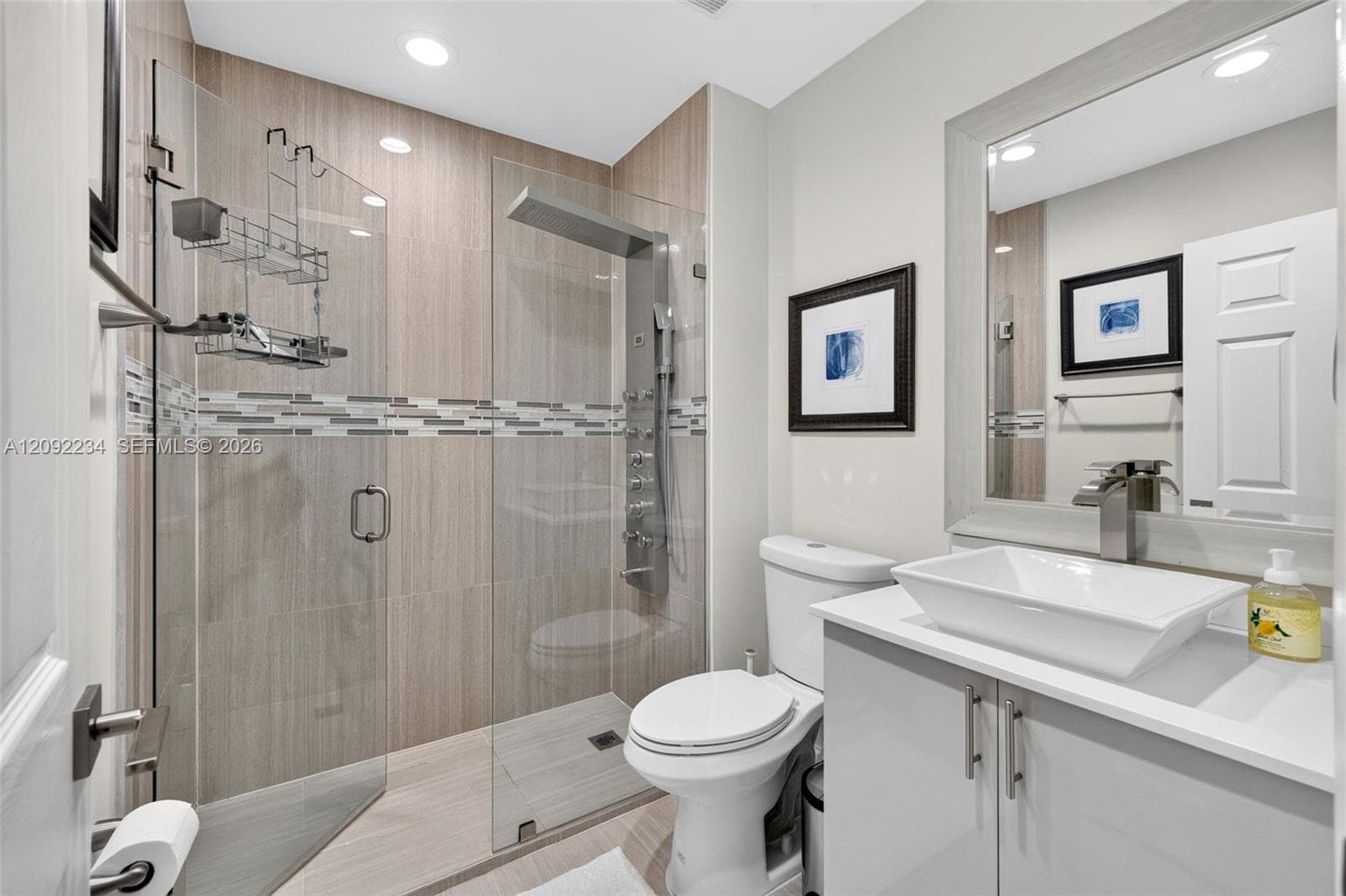 Third Floor Guest Bathroom Has a Sophisticated Heavy Frameless Glass Shower Entry