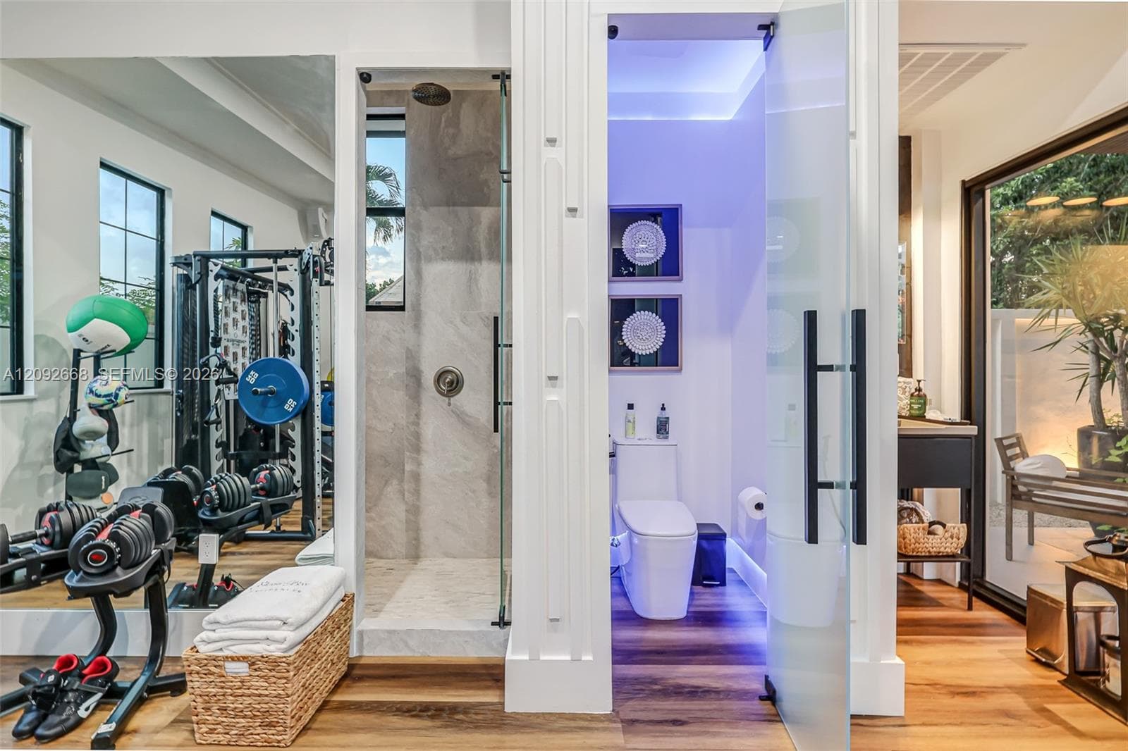 Gym bathroom and shower area.
