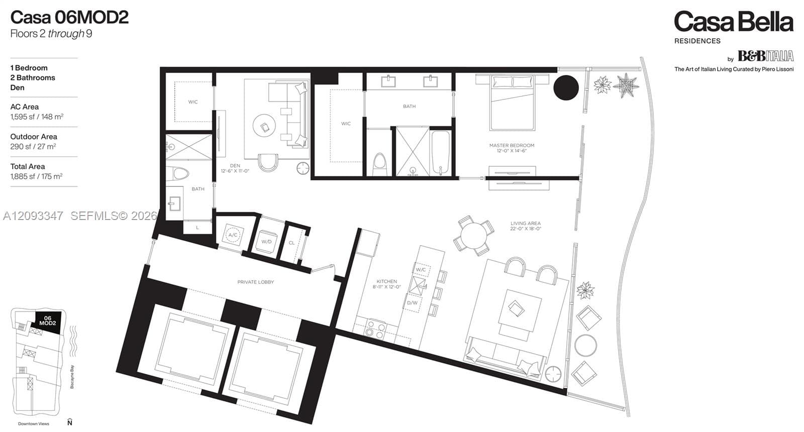 Floor plan for Casa 06MOD2, one bedroom plus den, 1,595 Sq Ft