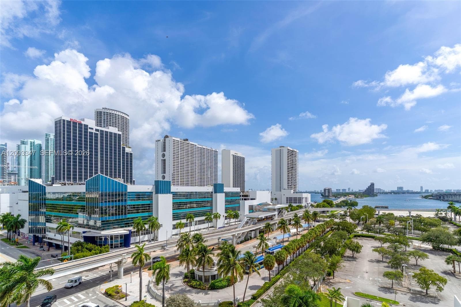 Downtown Miami skyline view from the seventh floor corner residence