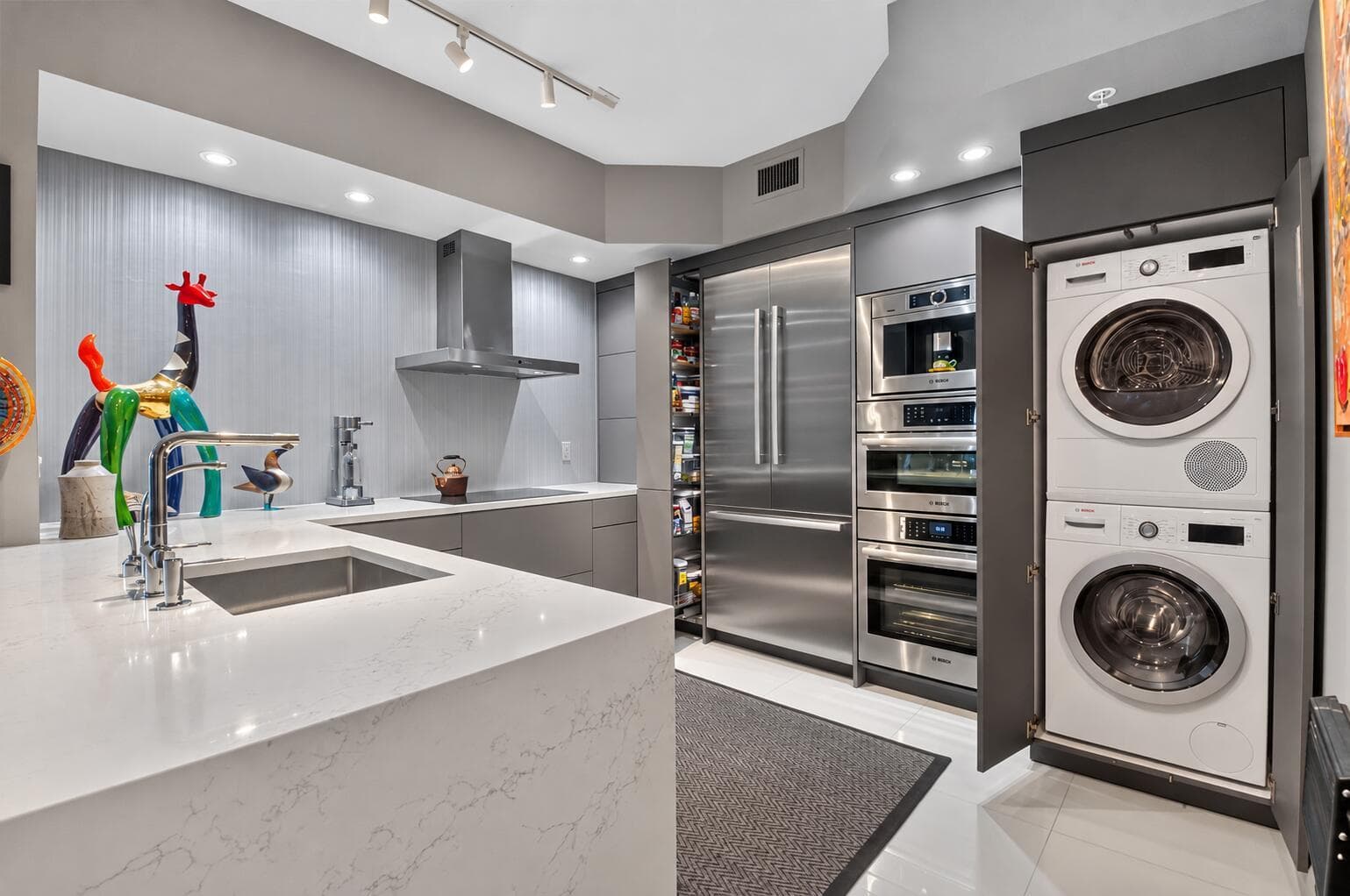 Waterfall Edge Counters, Hidden Laundry