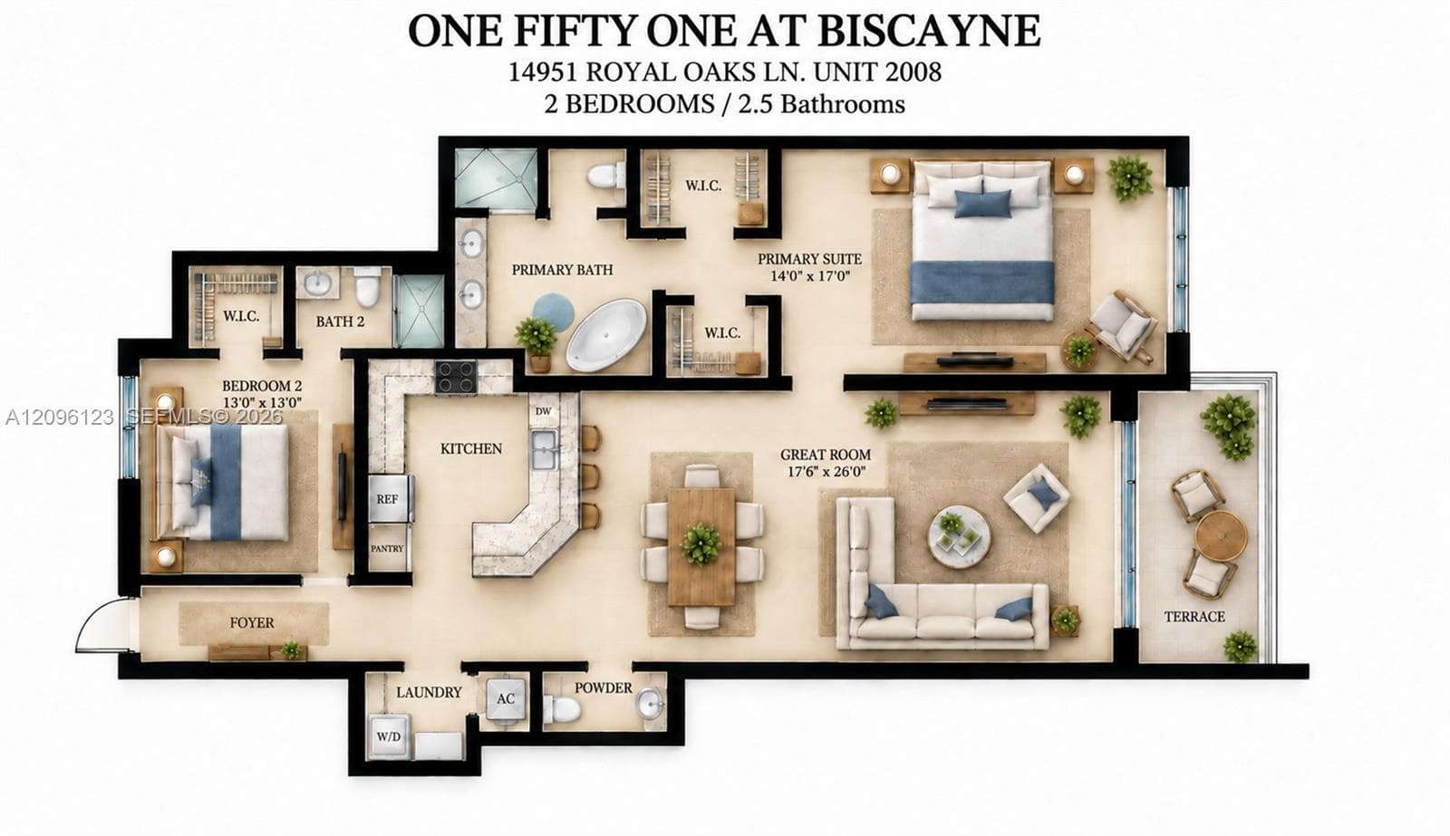 Virtually furnished floor plan. For illustration purposes only. Dimensions are approximate. Buyer to verify all measurements.