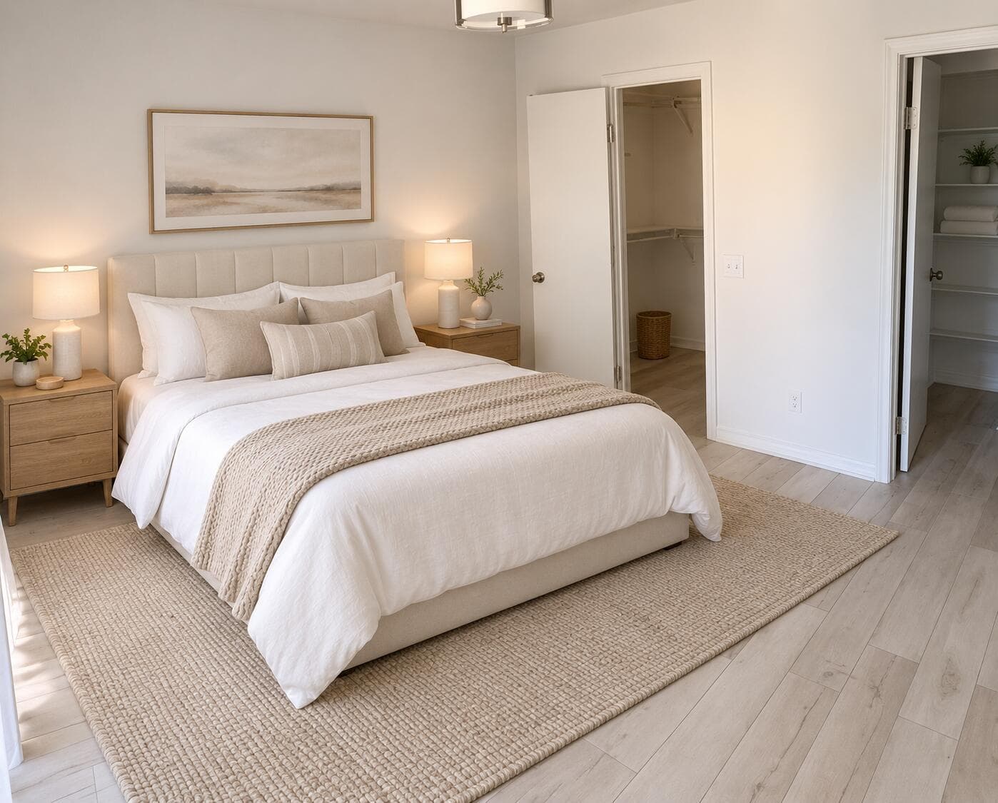 Warm modern bedroom with oak accents