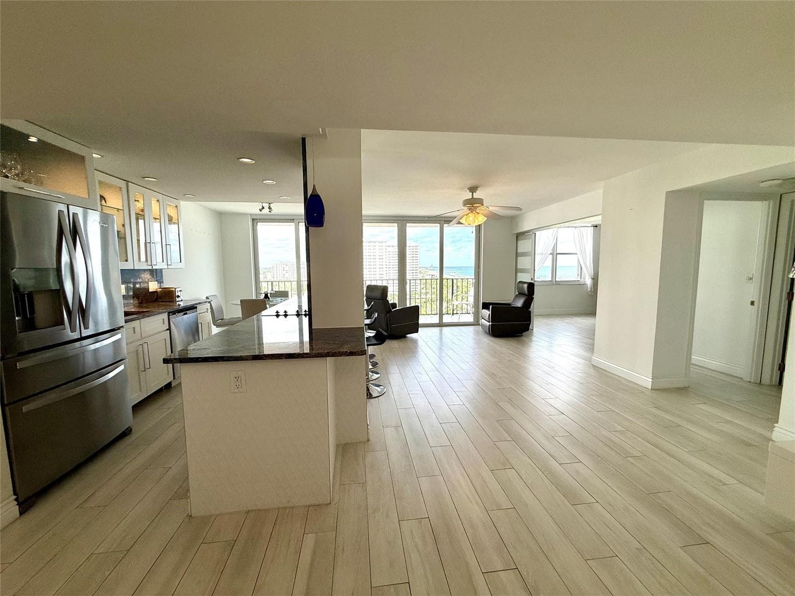 Spacious great room with ocean view