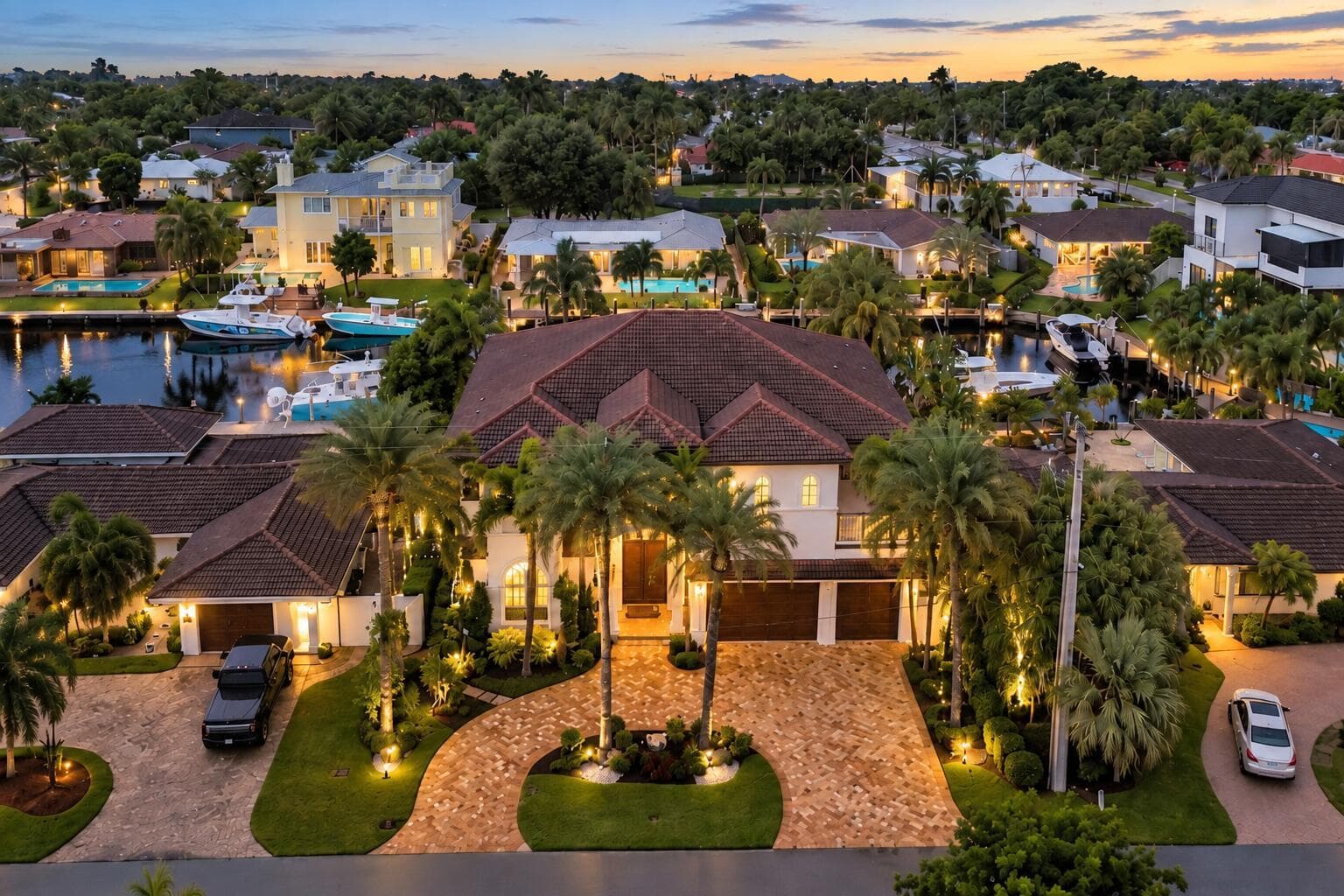 Twilight Waterfront Mediterranean Estate