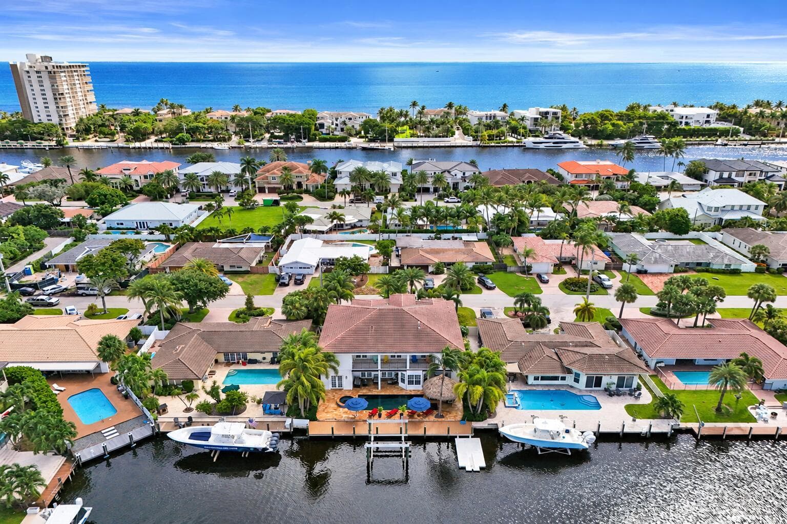 Aerial Luxury Waterfront Neighborhood