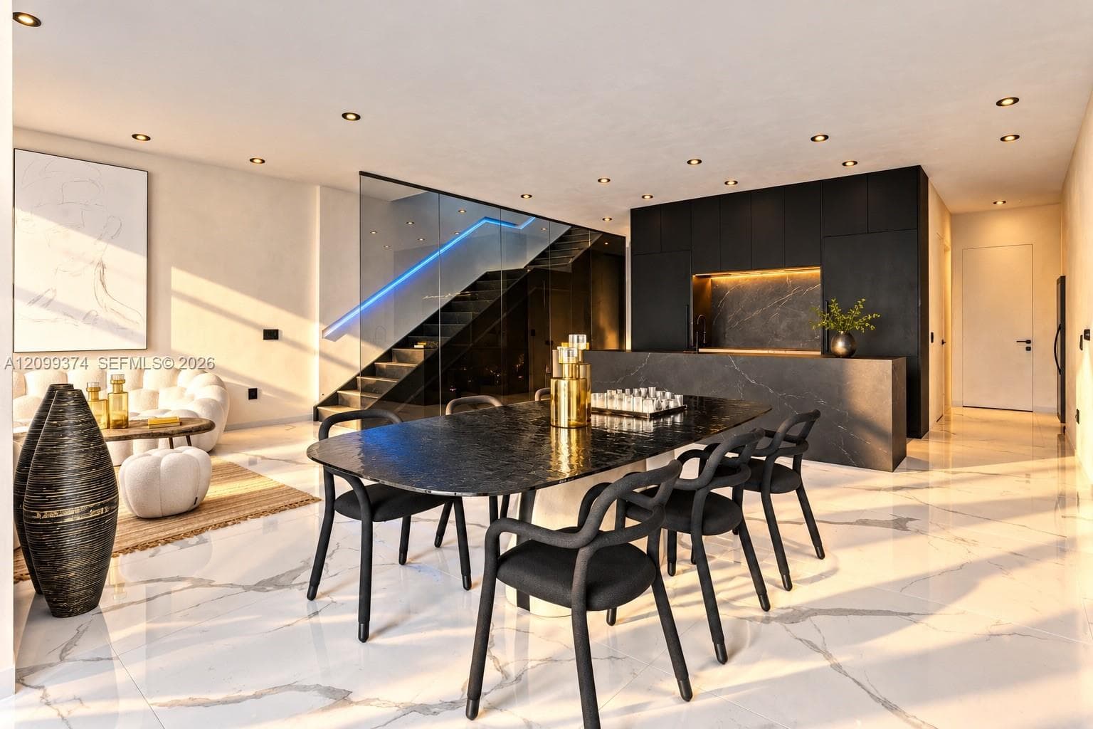 Dining area with contemporary architectural finishes