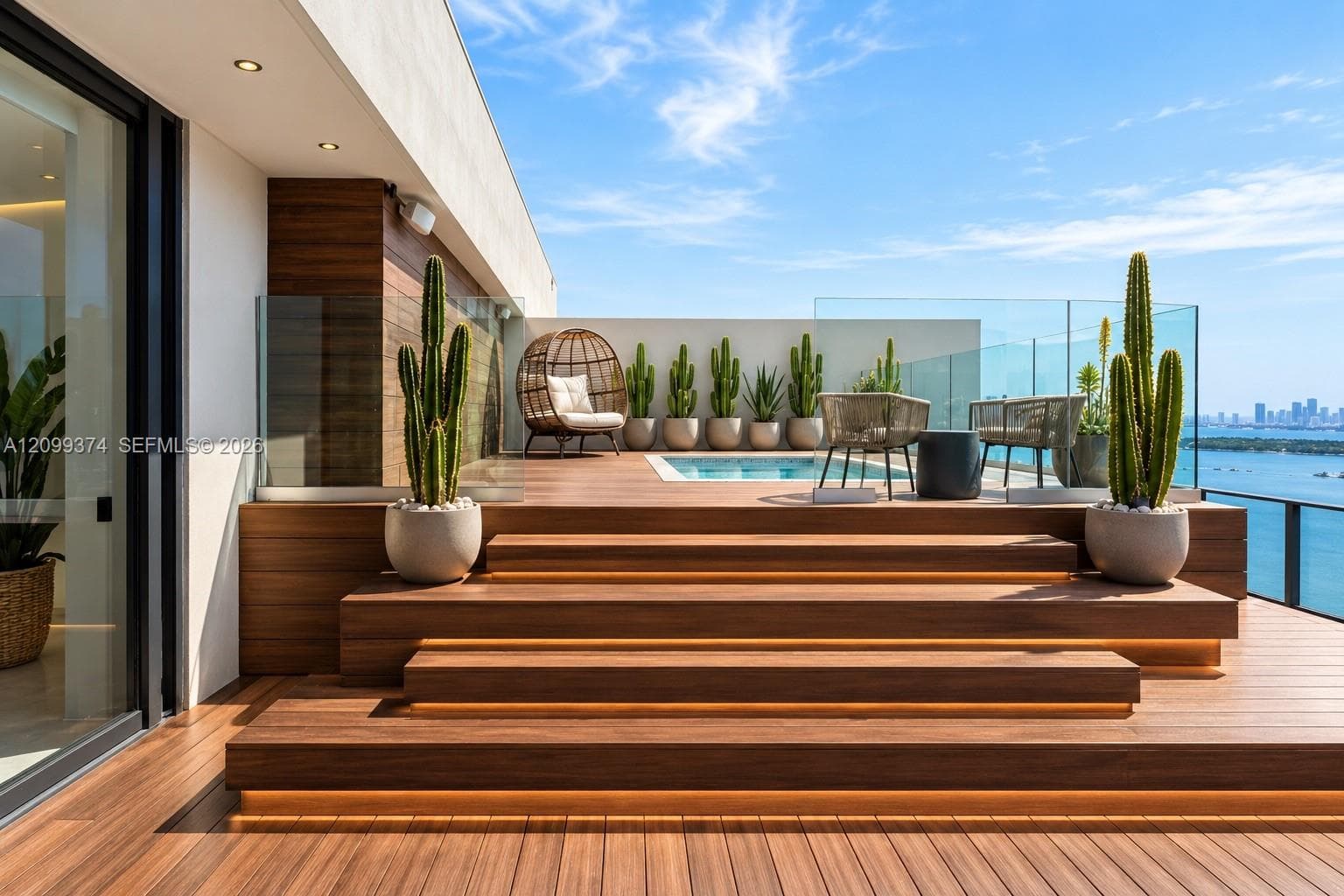 Tiered rooftop lounge and entertainment area